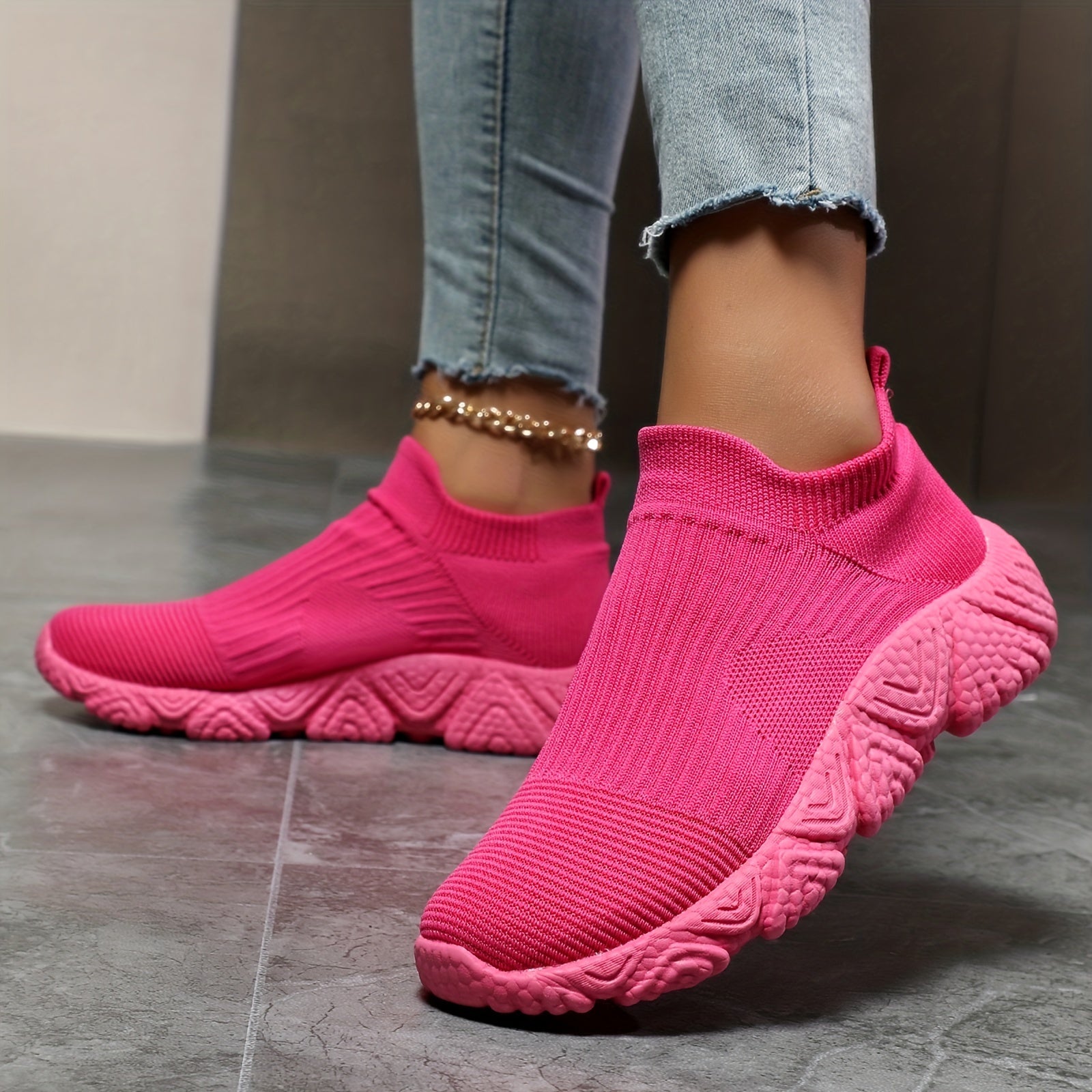 Women's Flying Woven Slip On Sneakers Lightweight Casual Walking Shoes