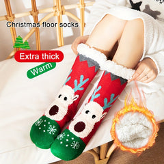 Christmas Elk Pattern Plush Lined Socks Women's Stockings & Hosiery