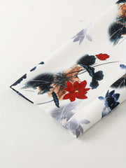  Floral Print Long Sleeve Slim Fit Blazer With Pockets