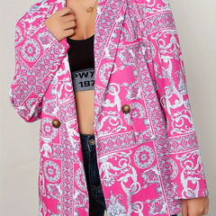  Boho Blazer Women's Plus Scarf Print Long Sleeve Lapel Collar Blazer