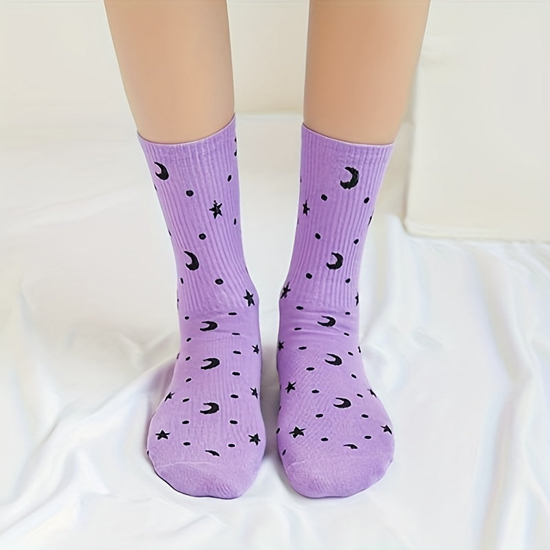 Moon Print Socks Women's Mid Tube Stockings