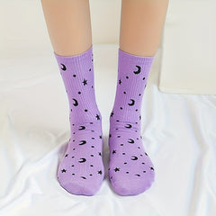 Moon Print Socks Women's Mid Tube Stockings