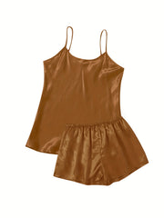 6 Pcs Plus Size Satin Cami Top & Shorts Pajamas Set