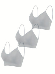 3pcs Ribbed Wireless Bras Comfy & Breathable Padded Intimates