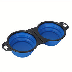 Portable Double Dog Bowls Set for Outdoor Travel - Easy to Clean