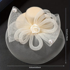 Lace Hat Duck Billed Clip Faux Pearl Flower Decor Hat Party Prom Wedding
