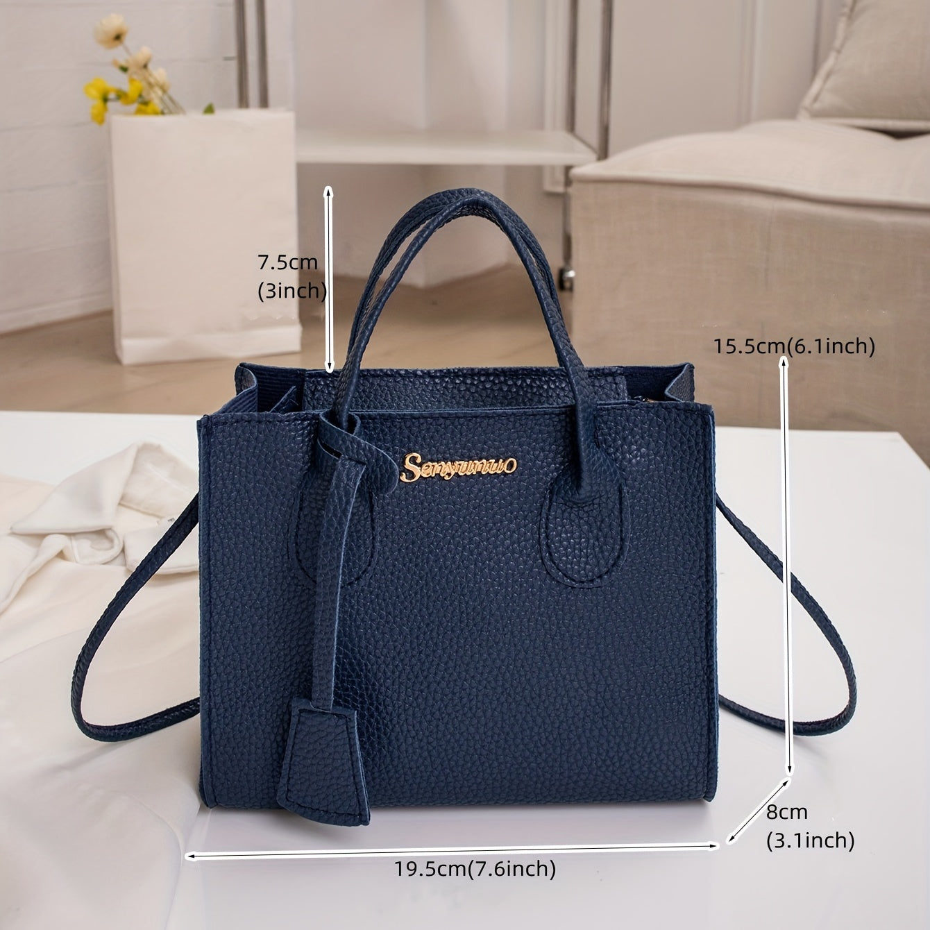 Letter Decor Handbags For Women Litchi Crossbody Bag Satchel Purses