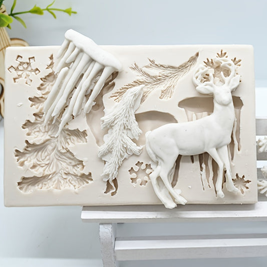 3D Deer Silicone Mold Winter Elk Candy Fondant Mold DIY Cake Decorating