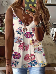  Colorblock Floral Cami Top V Neck 