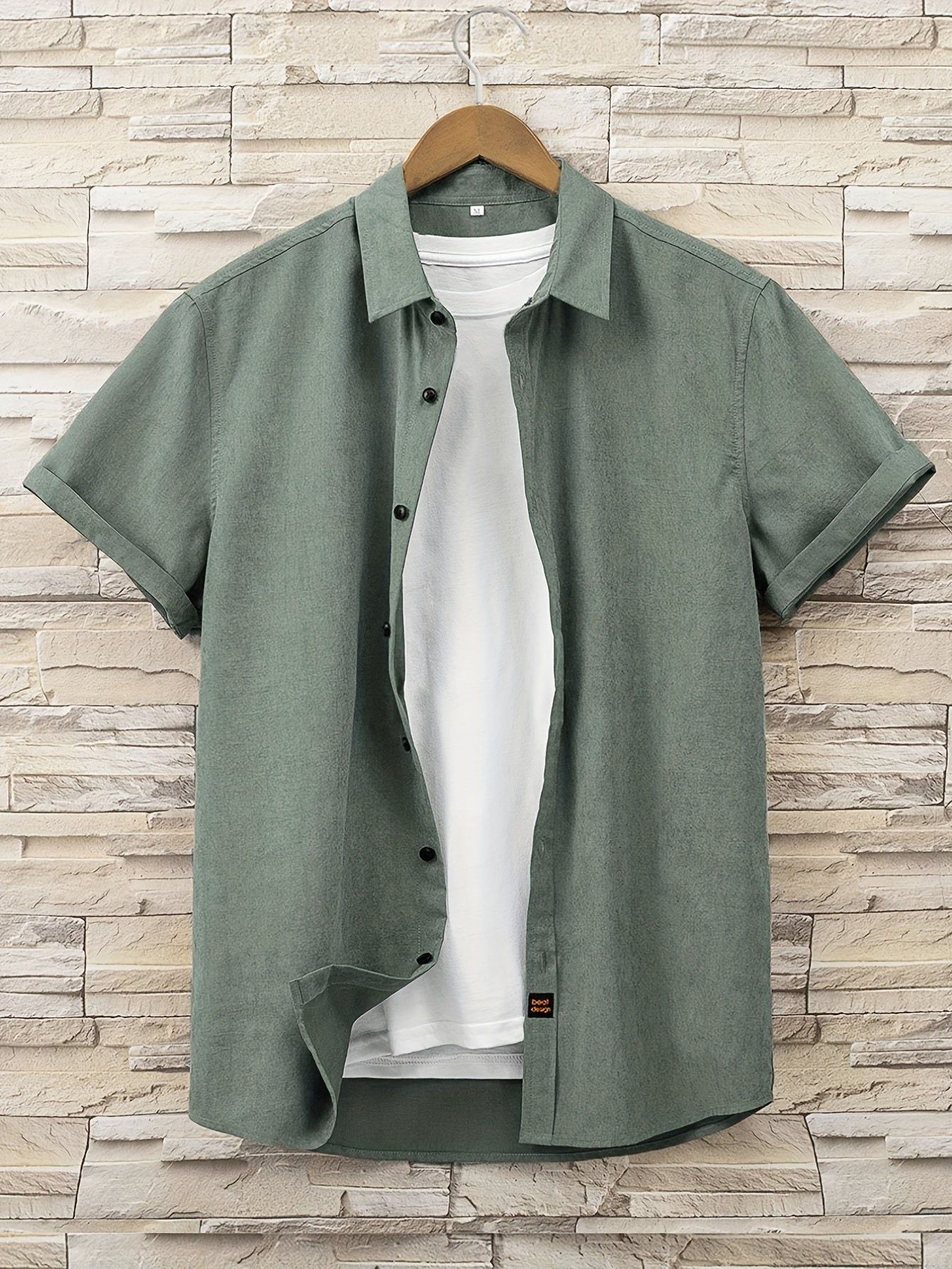 Men's Solid Short Sleeve Shirt for Autumn