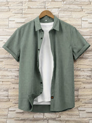 Men's Solid Short Sleeve Shirt for Autumn