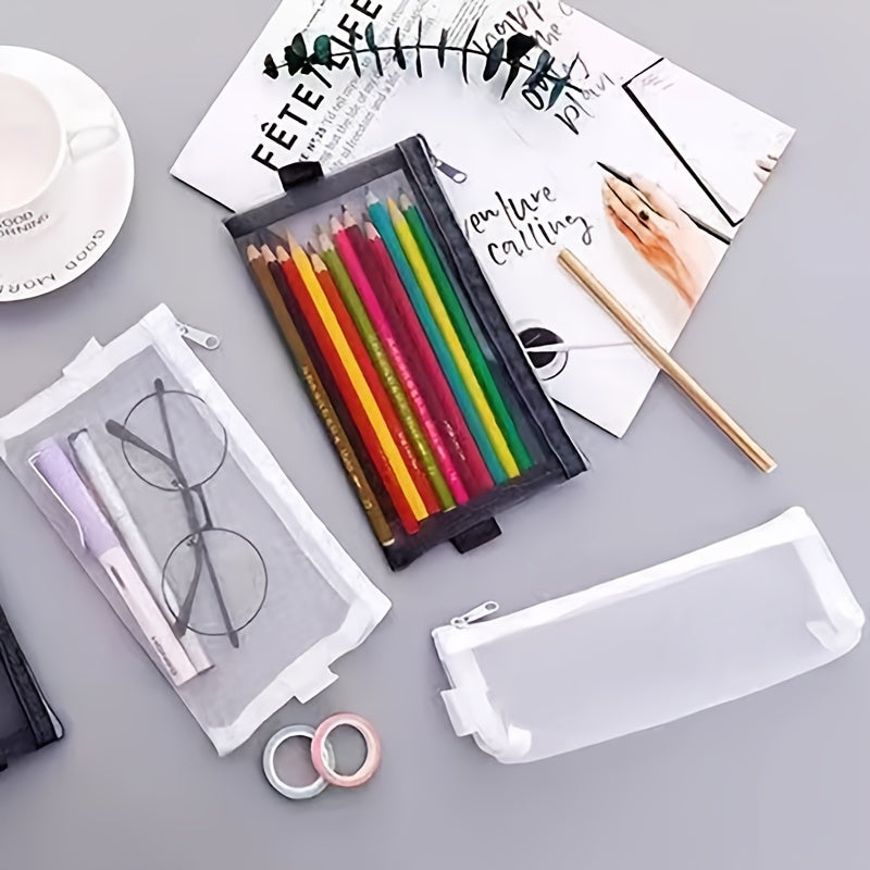 1pc Transparent Mesh Pen Bag Large Capacity Pencil Bag