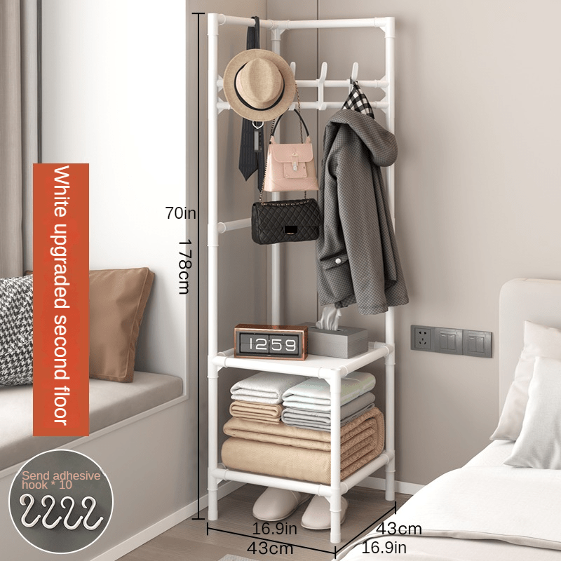 Triangle Corner Coat Rack with 2 Storage Shelves & Hooks