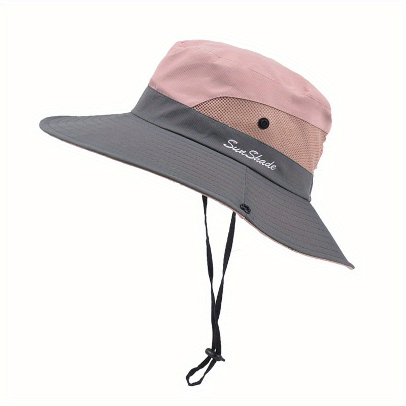 Quick Drying Ponytail Sun Hat Wide Brim Boonie Hat UV Protection Bucket Hat