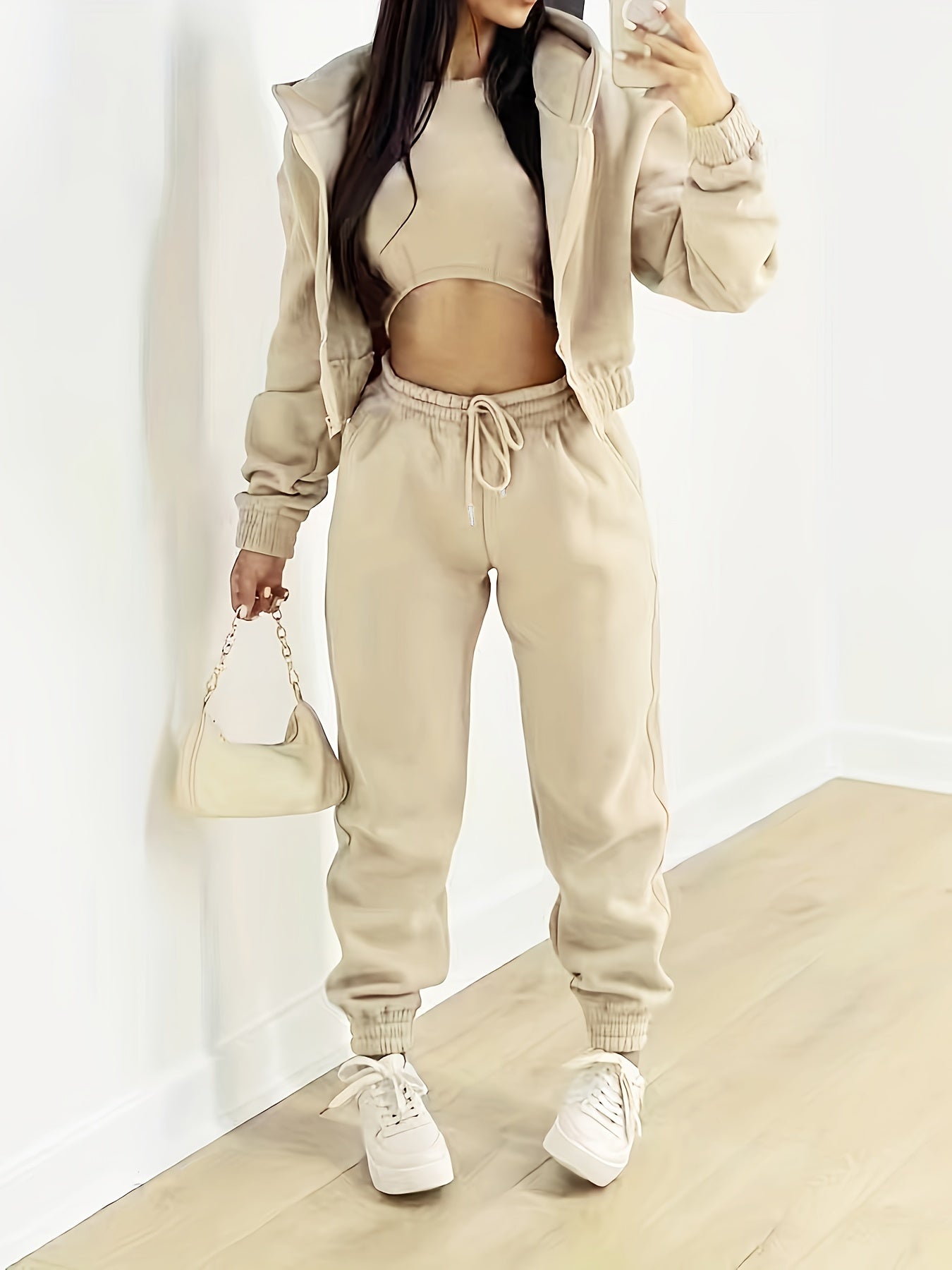  3-Piece Zip Up Hoodie, Tank Top & Pants Set