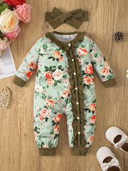 Floral Ruffled Baby Jumpsuit Bandana Set