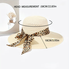 Daisy Embroidery Sun Hat Leopard Ribbon Bow