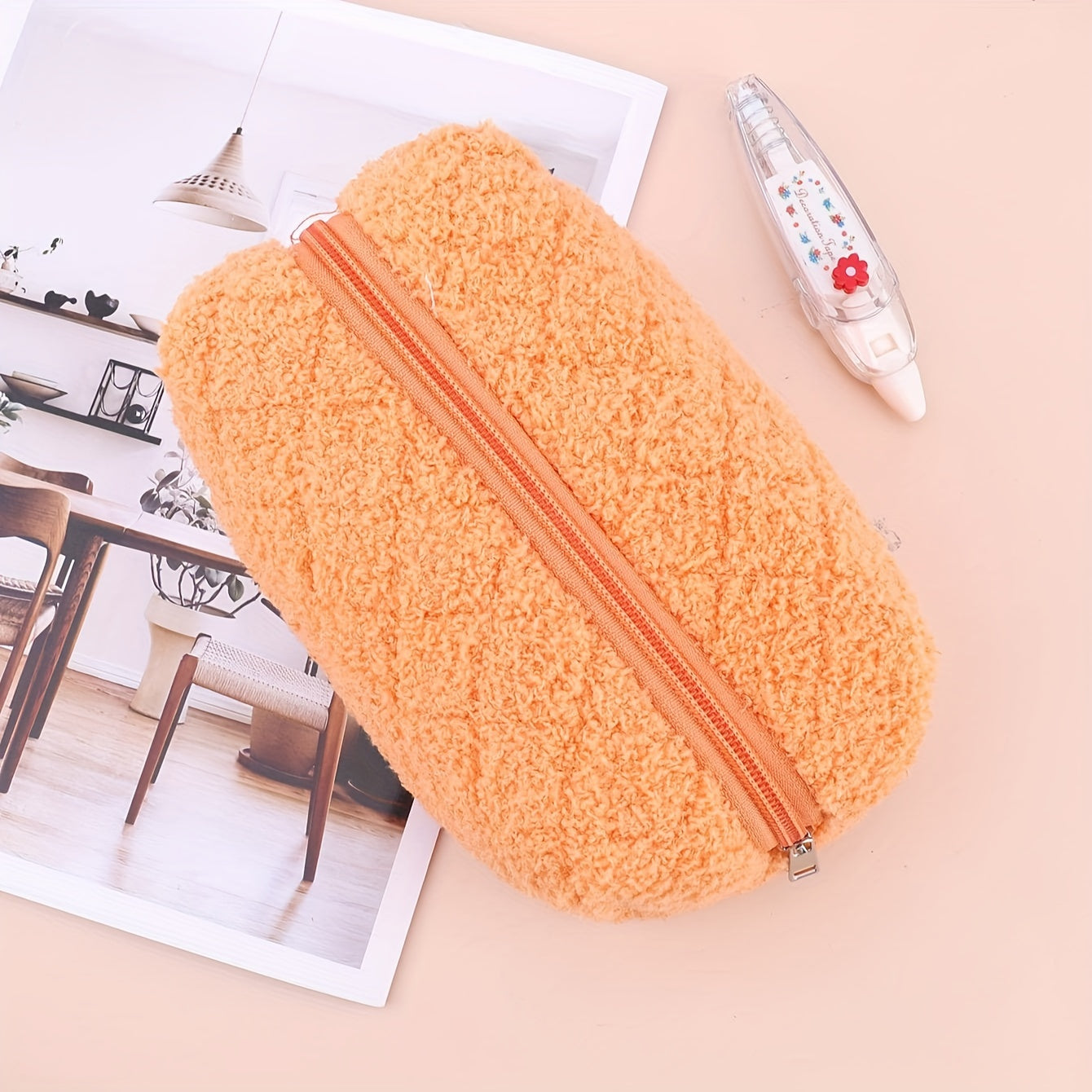 Plush Pencil Case Large Capacity Office Supplies Women's Travel Toiletry Bag