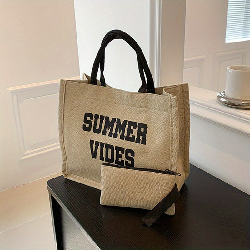 Durable Tote Bag With Little Pouch Magnet Canvas Large Capacity Handbag