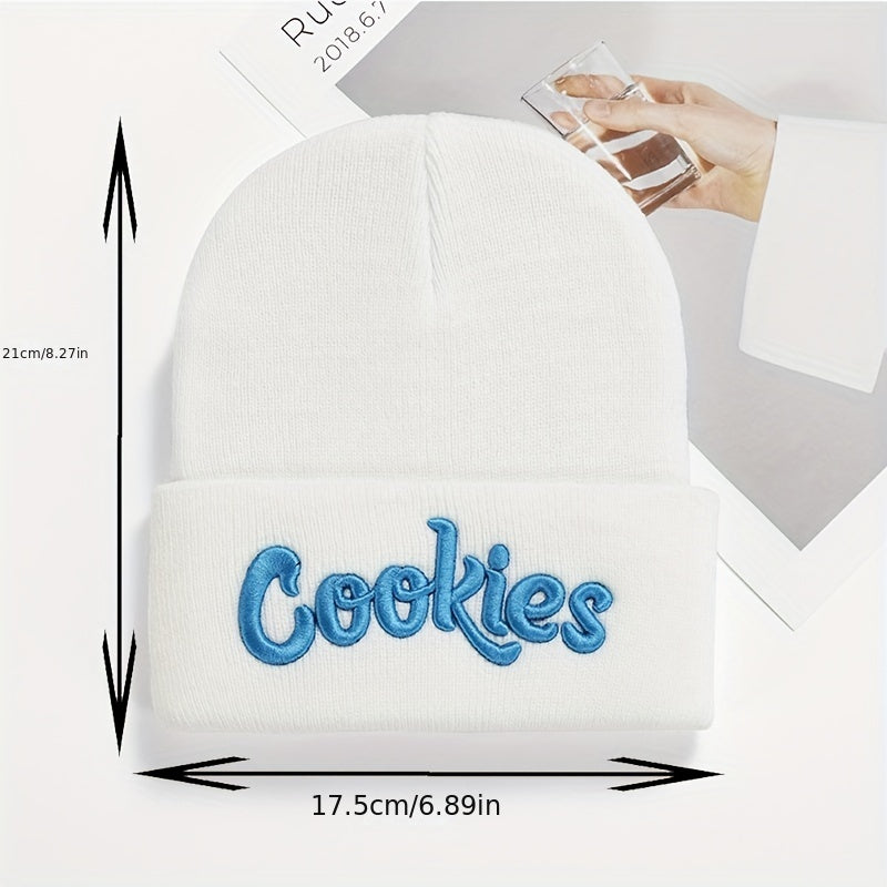 2pcs Letter Embroidery Beanie Cap Hip Hop Knit Hat Warm Skull Cap