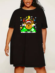  Christmas Lounge Dress Cartoon Deer Print Short Sleeve Nightdress