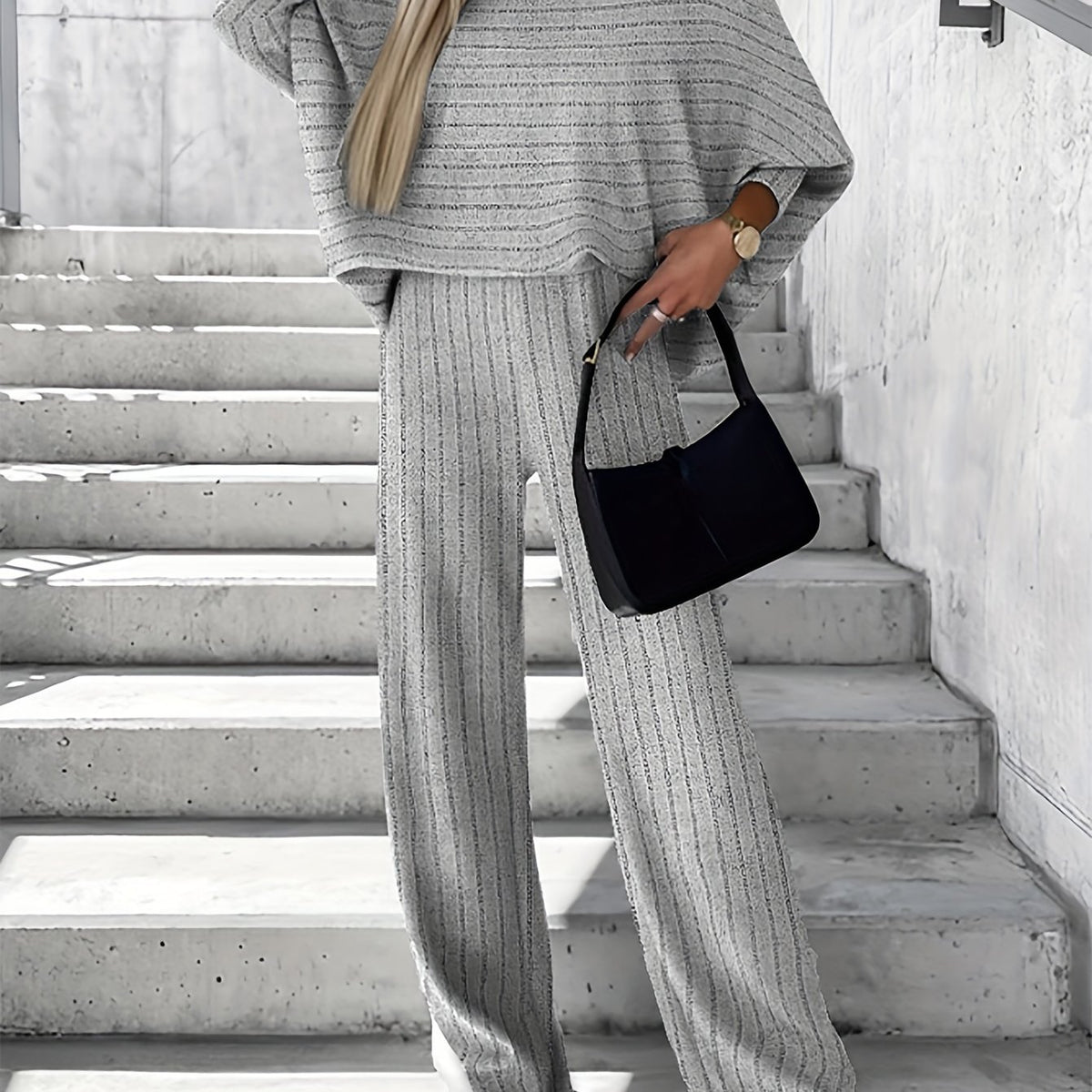  Ribbed One Shoulder Top & Pants Outfit Set