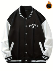 Men's Muppet Bear Print Baseball Collar Jacket