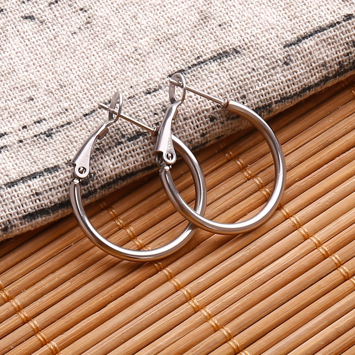 Golden Silvery Hoop Earrings Minimalist Stainless Steel 14K Plated