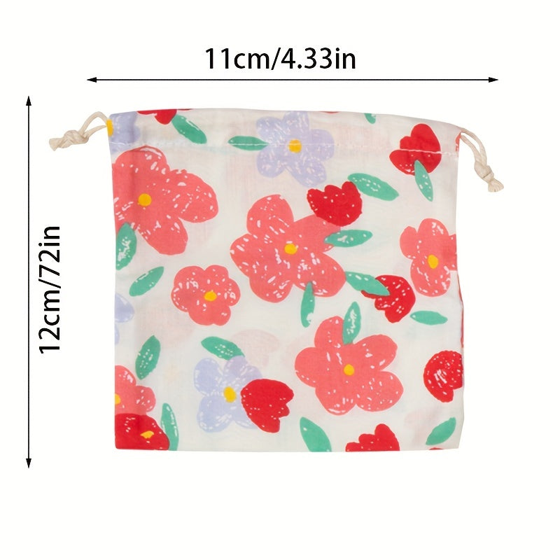 Vintage Floral Graphic Storage Bag Drawstring Jewelry Dustproof Bag Mini Bundle