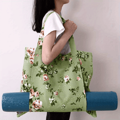 Floral Print Canvas Yoga Mat Bag Women Gym Handbag