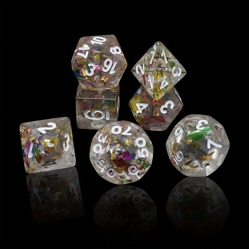 Polyhedral Transparent Gold Dice Engraved Numbers