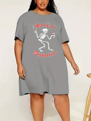  Halloween Skull Print Short Sleeve Tee Sleep Dress