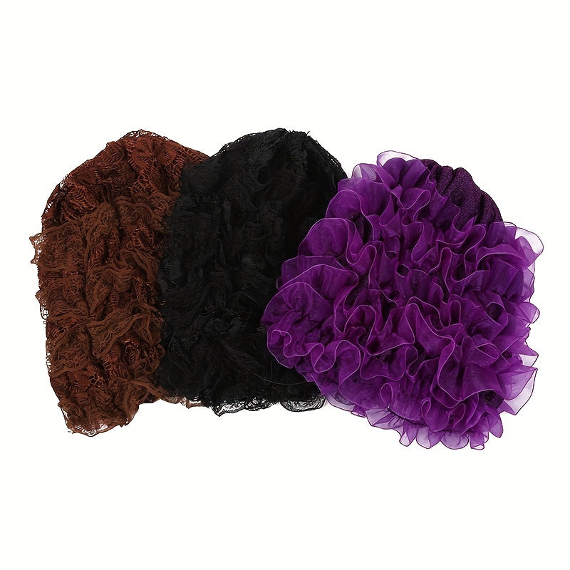 Double Layer Lace Turban Cap Head Wrap Elastic Scarf Ramadan Hijab Beanie Chemo