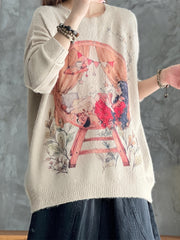  Women's Cartoon Figure Print Sweater Long Sleeve Pullover