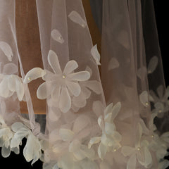 Romantic Single Layer Bridal Veil with 3D Beaded Flowers Wedding Accessory