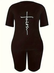 Women's Plus Size Cross Letter Print Lounge Set