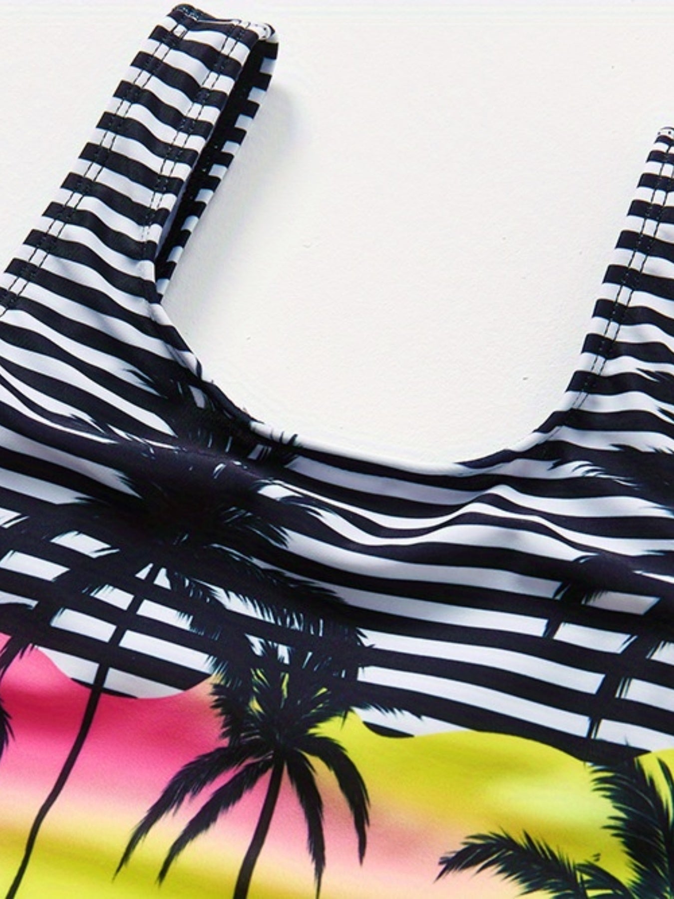 Girls Swimsuit One Piece Tankini Coconut Tree Landscape Print Quick Dry
