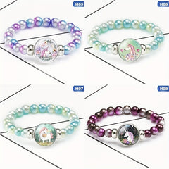 12 Rainbow Unicorn Glass Beads Bracelets for Girls Party
