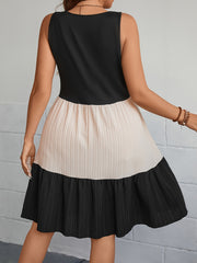  Casual Tank Dress Women's Plus Colorblock V Neck Slight Stretch Smock
