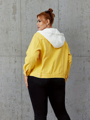  Hooded Denim Jacket Button Up Long Sleeve
