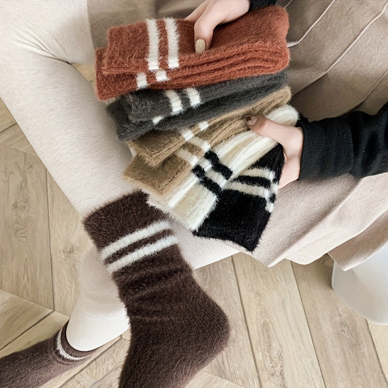 Warm Striped Fuzzy Socks - Mid Tube Women's Stockings