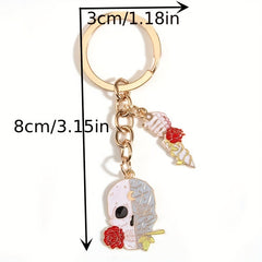Y2K Rose Flower Skull Keychain Hiphop Punk Key Ring Purse Bag