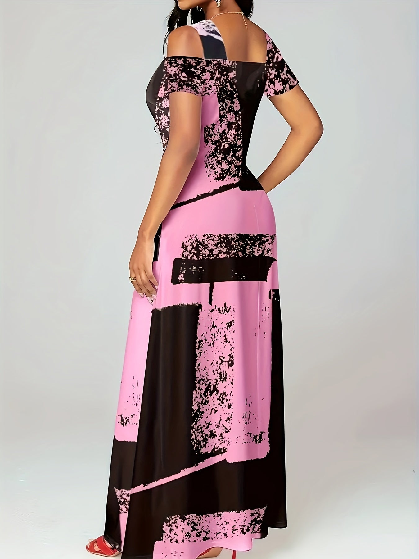  Cold Shoulder Maxi Dress with Pockets