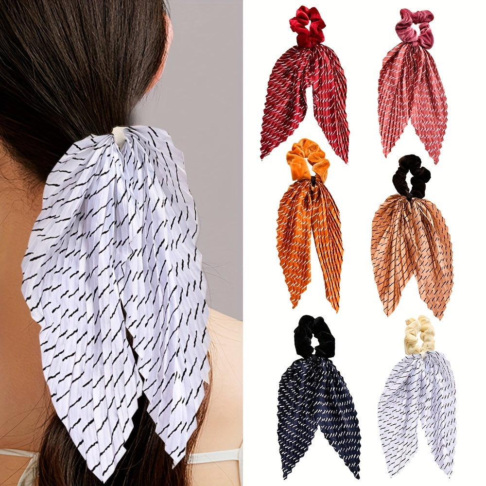 Vintage Pleated Scrunchies Hair Tie Velvet Hair Rope Striped Hair Accessories