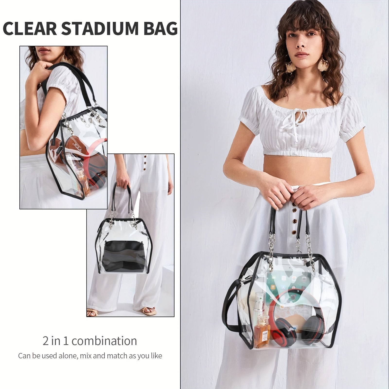 Clear Large Tote Bag Women's PVC Shoulder Handbag