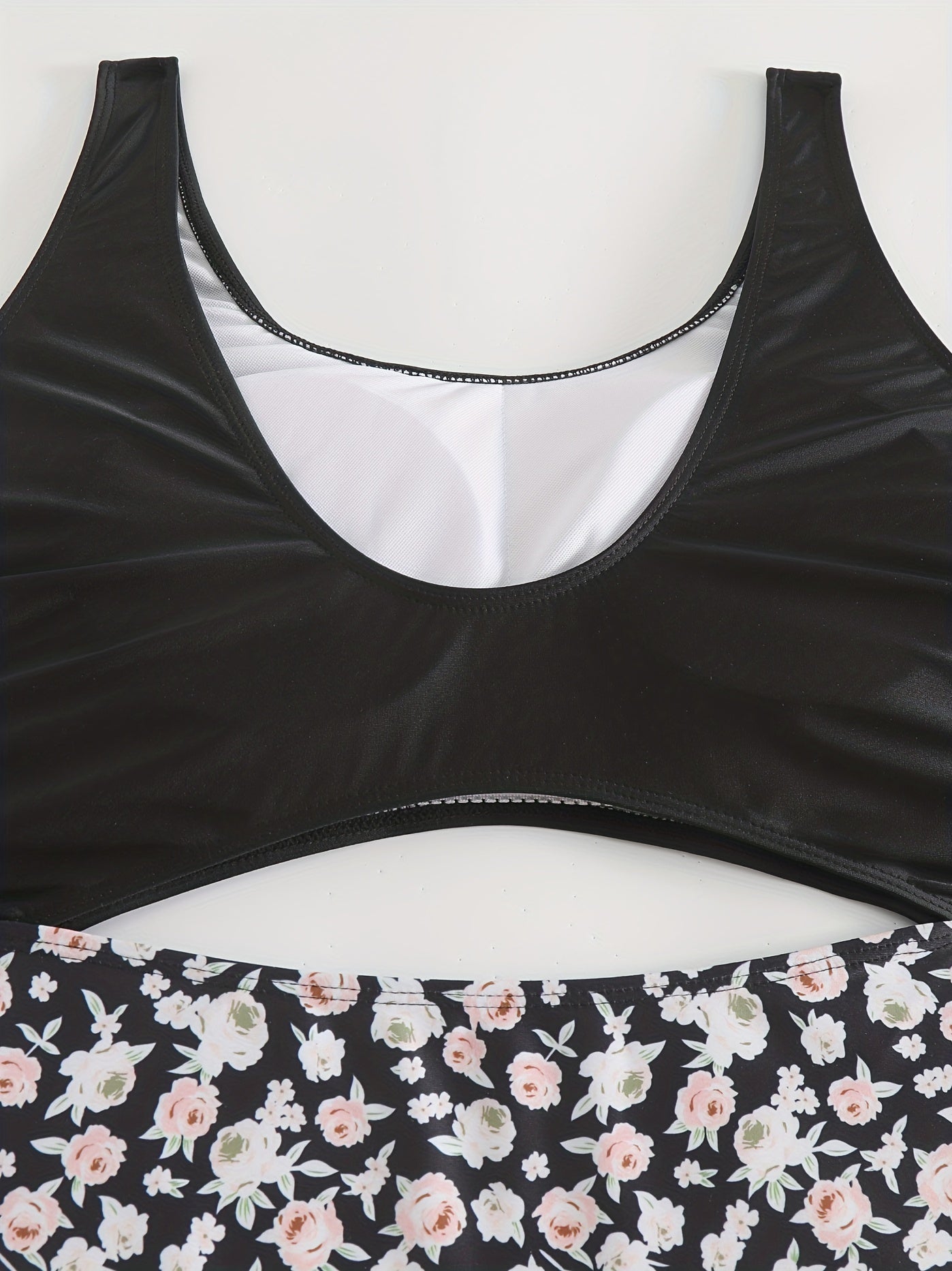  Colorblock Floral Print Lace Up Side One Piece Swimsuit