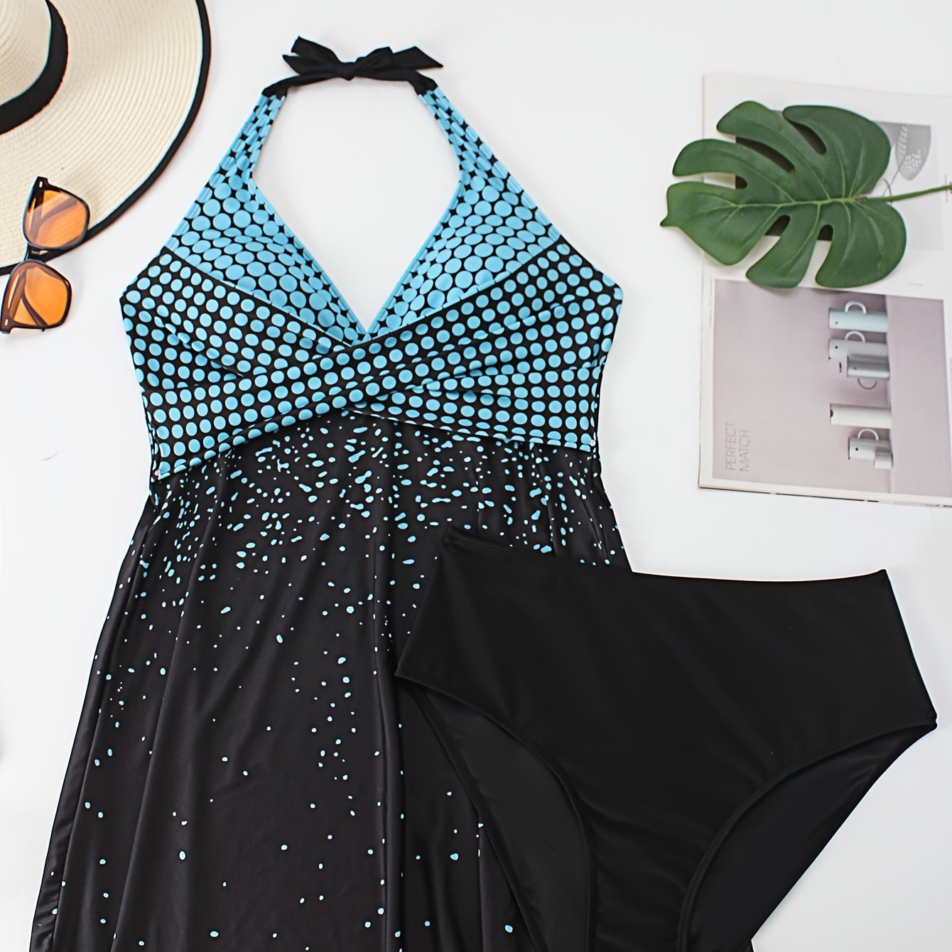  Tankini Set Women's Cross Front Halter Dress Swimsuit
