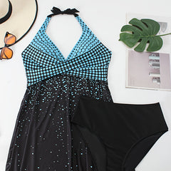  Tankini Set Women's Cross Front Halter Dress Swimsuit
