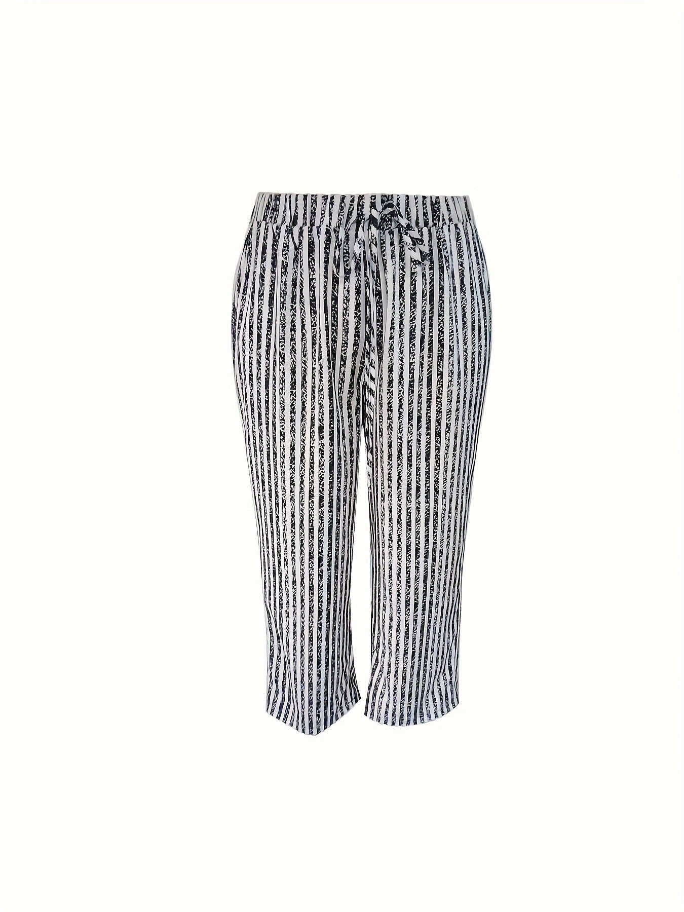  Striped Print Tie Waist Trousers