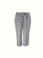  Striped Print Tie Waist Trousers